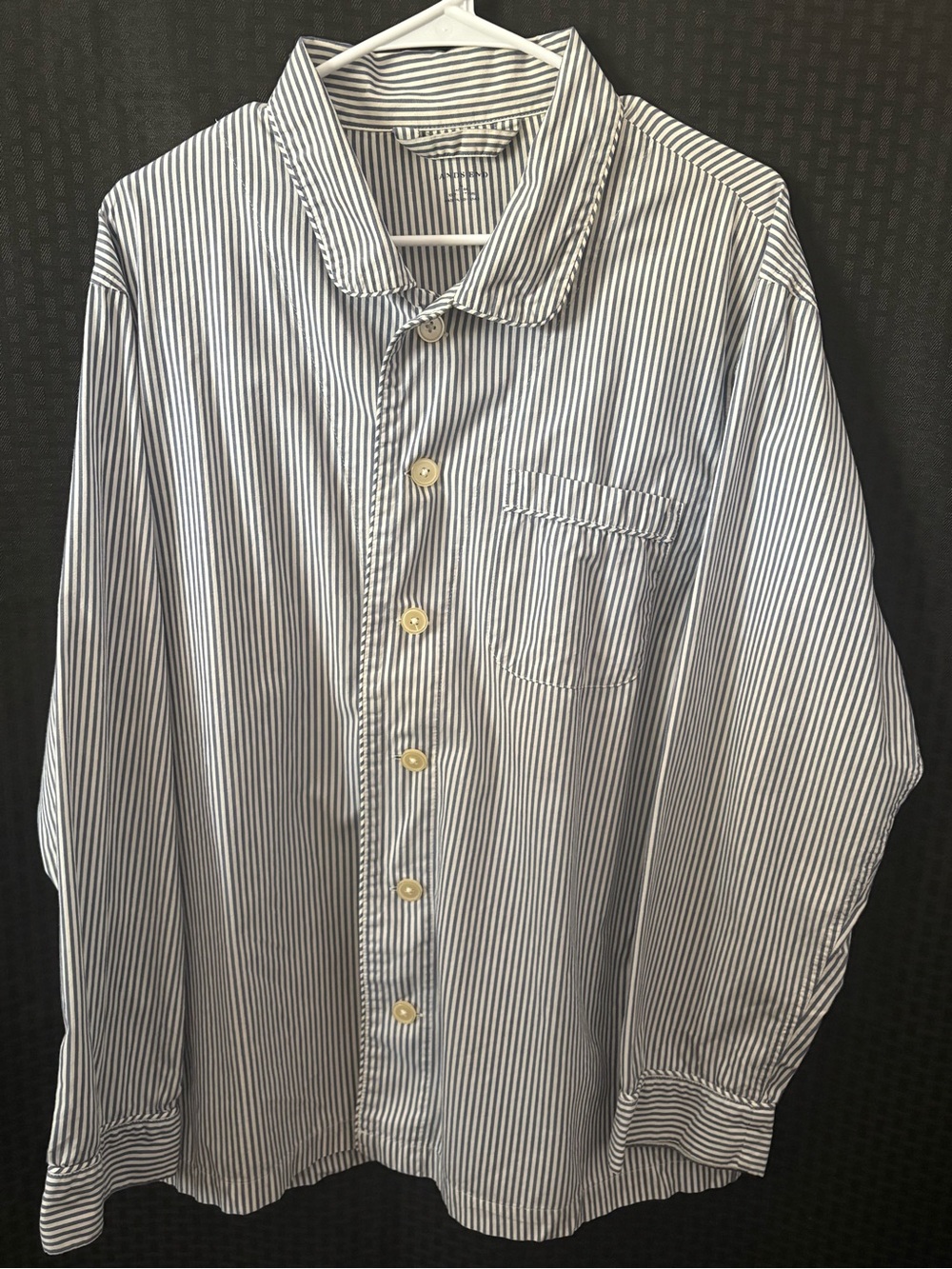 Lands' End Navy and White Striped Men's Button-Down Shirt
